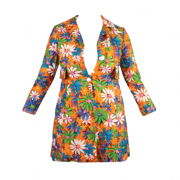 Vintage Barkcloth Orange Psychedelic Flower Jacket - Picture 1 of 4